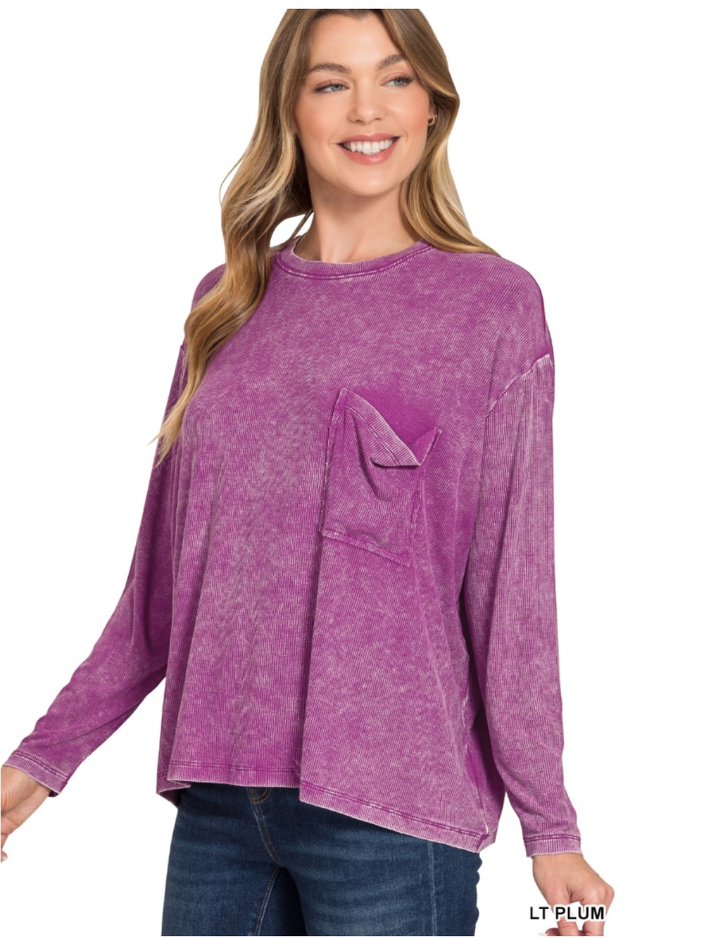 Zenana Light Plum Round neck Long Sleeve Top
